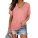 Women's Solid Color Batwing Sleeve T-Shirt V Neck Short Side Ruffled European And American Style Cross Border Fashion 2025 New Arrival_ecoleips.com