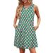 Women's Clothing Women's Printed V-Neck Sleeveless Dress Knee-Length With Pocket For Formal & Casual For Women_ecoleips.com