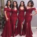 Solid Off Shoulder Split Mermaid Dress | Wrap V Neck Floor Length Bridesmaid Cocktail Party Maxi Gown_ecoleips.com