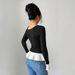 Voya Women's Black Single Shoulder Camisole T-shirt With Short Front And Long Back, White Ruffle Hem Hem, Contrasting Color For Spring And Summer Top_ecoleips.com