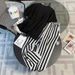 Women's Clothing Irregular Slit Large Edition T Shirt Fashion Casual Striped Wide Leg Pants Sports Suit_ecoleips.com