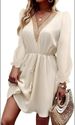 Women's Long Sleeved V Neck Fitted Dress Solid Color Lace Trimmed Casual Autumn/Winter Fashion_ecoleips.com