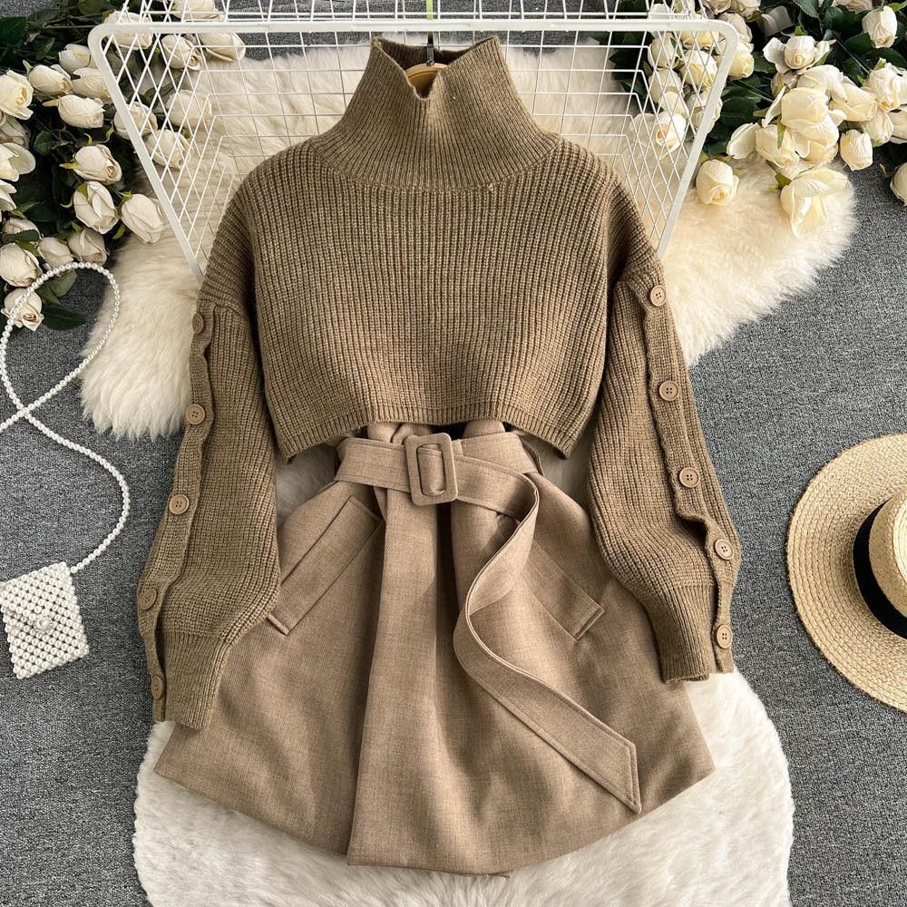 Women's Clothing Elegant Knit Vest & Blazer Dress Set – Korean-Inspired Spring Layering Two-Piece_ecoleips.com