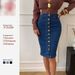Women's High Waist Denim Skirt - Dark Blue Button Front Bodycon Midi Skirt (Non-Stretch, S-XL)_ecoleips.com