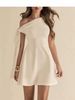 Elegant Off-Shoulder Tie-Detail Knitted Dress - Sexy A-Line Mini Dress With Sleeveless Design For Women_ecoleips.com