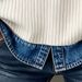 Denim Collar Knit Sweater - Fake Two-Piece V-Neck Ribbed Long Sleeve Casual Top For Women_ecoleips.com