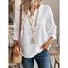Women's Clothing Spring/Summer Women's Lace Embroidery Top V Neck Loose Fit Style Fashion For Formal & Casual For Women_ecoleips.com