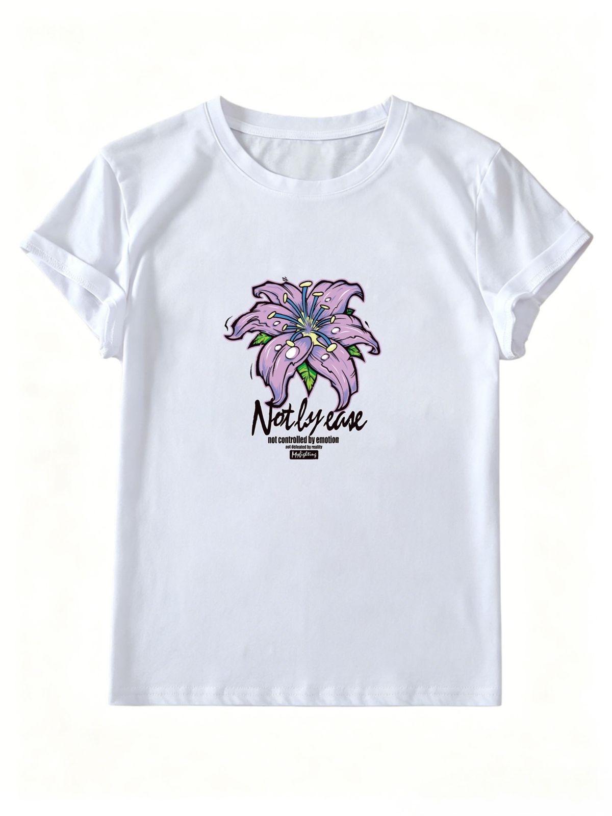 Women's Retro Purple Lily Floral Letter Graphic T-Shirt Round Neck Short Sleeve Loose Casual Streetwear Summer Daily Tops_ecoleips.com