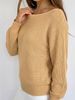 Women Soft Skin-Friendly Breathable Knit Sweater Boat Neck Lantern Long Sleeve Oversized Loose Rib Hem Knit Top_ecoleips.com