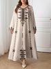 Plus-Size Women's Long-Sleeve Dress, Elegant Middle Eastern Robe Style, Ethnic Print, Loose & Comfortable, Elegant For Commute & Vacation_ecoleips.com