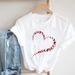 Popular European And American Style Floral Heart Pattern Base Shirt, White Letter Simple Print Short-sleeve Women's_ecoleips.com
