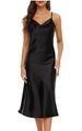 Women's Sleeveless Spaghetti Strap Satin Dress Cowl Neck Midi Elegant Dress for Cocktail Party Beach Party_ecoleips.com