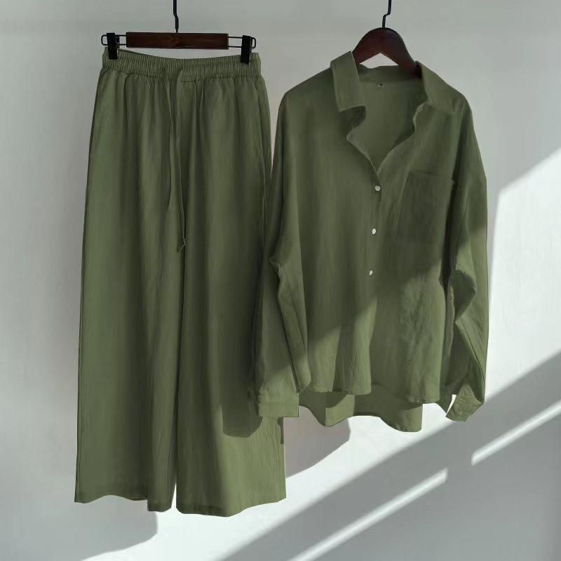 New Women's Retro Cotton Linen Shirt Set 2 Piece Plus Size Comfortable Breathable Casual Spring Summer Autumn Clothing_ecoleips.com