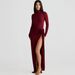 Fashion Turtleneck Backless Long Sleeve Bodysuit Sexy Slit Midi Skirt Two Piece Matching Dress Set For Women Party Evening_ecoleips.com
