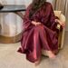 Women's Clothing Elegant Long Skirt Solid Color Puff Sleeve Women's Robe Dress_ecoleips.com