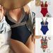 Women's Clothing Printed Ribbon Swimsuit Conservative Deep V Hot Spring Triangle Swimsuit For Women_ecoleips.com