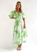 Summer Bohemian Long Dress Women's V Neck Printed Puff Sleeve Waist Defining Beach Dress European And American Style 2025_ecoleips.com