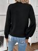 Pearl Embellished Round Neck Long Sleeve Knit Sweater For Women – Elegant & Comfortable Blouse With Lantern Sleeves (Black, Red)_ecoleips.com
