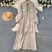 Muslim Dress Women Elegant Bow-Tie Long Sleeve Dress With Slim Knit Skirt – Chic Contrast-Color Waist Buckle Design_ecoleips.com