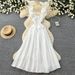 French Style Ruffled Square Neck High Waisted Slimming Long Dress Korean Summer Elegant Vacation Style for Women_ecoleips.com
