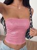 Women Pink Rhinestone Mesh Tube Top Strapless Backless Crop Top Slim Fit Glitter Sequin Bandeau Y2K Party Club Camisole_ecoleips.com