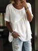 Women's Solid Color Round Neck Short Sleeve Ruffled Top T-Shirt Spring/Summer New Clothing_ecoleips.com