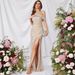 Summer Sequins Elegant Oblique Collar High Slit Celebrity Dress Slim Fit Women's Party Wear European American Style_ecoleips.com