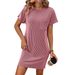 Women's Casual Twist-Front Short Sleeve Dress With Pockets - Color Block Summer Dress With Flattering Fit_ecoleips.com