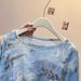 Vintage Tie-Dye Mesh Sunscreen Shirt For Summer Vacation, Irregular Drawstring Long Sleeve Top, Stylish T-Shirt A10676_ecoleips.com