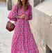 2024 plus Size Women's Geometric Print Puff Sleeve Dress Autumn New Arrival Street Style Independent Website Hot Selling_ecoleips.com