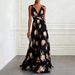 European American Cross-border Women's Blue Tulip Print Dress, Elegant And Flowing, Sleeveless V-neck Chiffon Long Dress_ecoleips.com