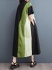 2026 Summer New Patchwork Contrast Color Shirt Dresses For Women Short Sleeve Loose Casual Long Dress Fashion Elegant Clothing_ecoleips.com