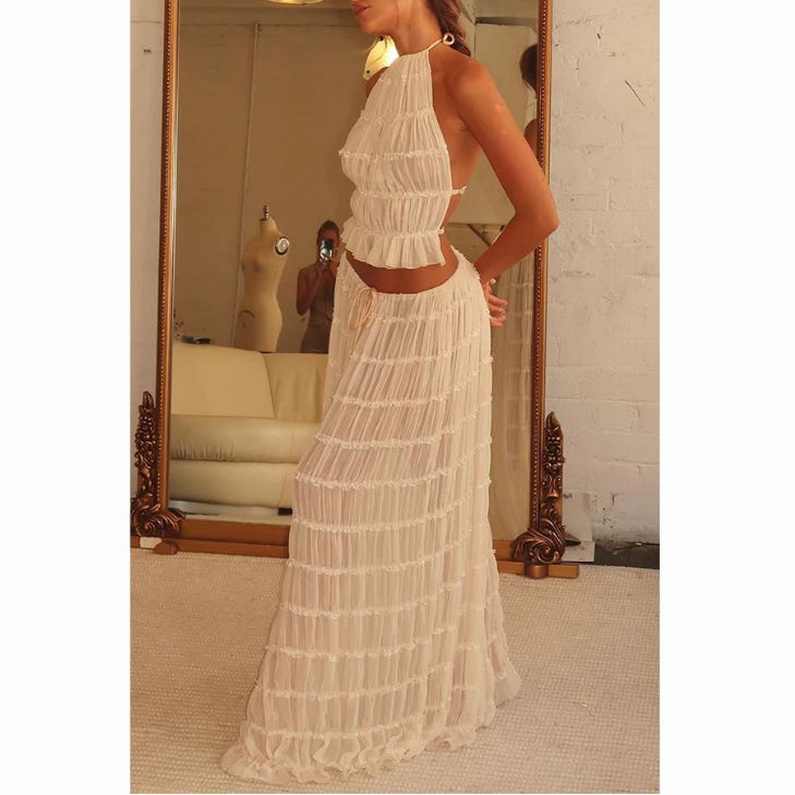 Sexy Women's New Sleeveless Halter Top And Skirt Two-Piece Set_ecoleips.com