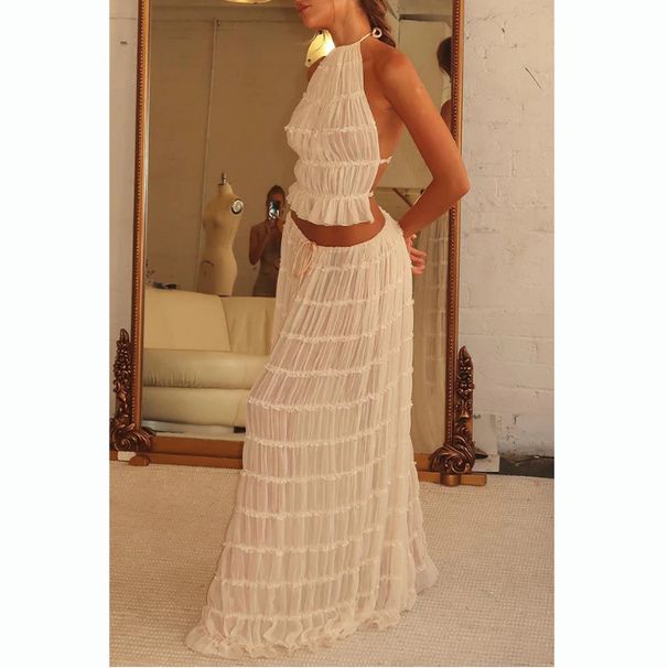 Sexy Women's New Sleeveless Halter Top And Skirt Two-Piece Set_ecoleips.com