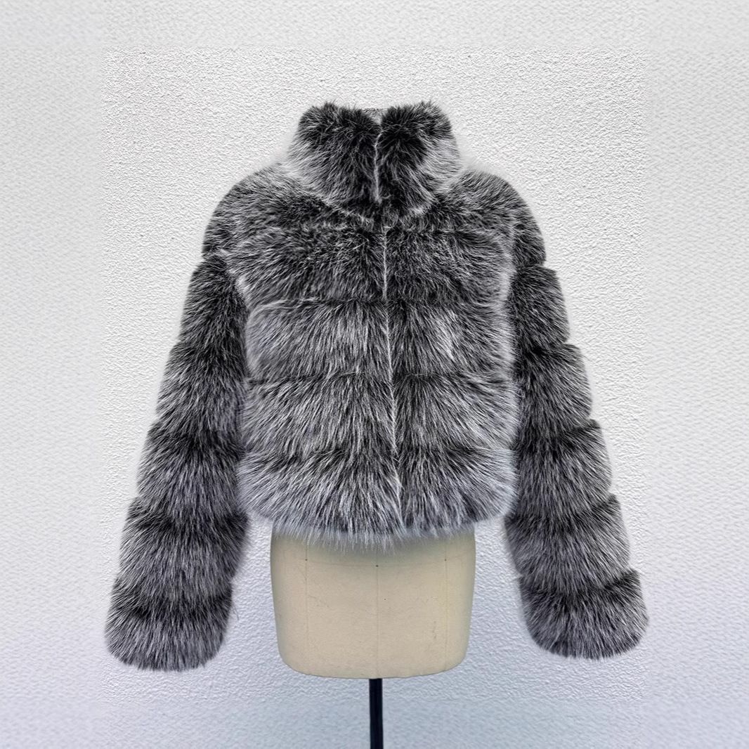 Plus Size Faux Fur Coat Women's Winter Fashion Jacket – Eco-Friendly Fox Fur Stand Collar, Long Sleeve, Casual Outerwear (S-XXXXL, Multiple Colors)_ecoleips.com