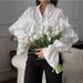 New Spring/Summer Women's Elegant Lace Layered Casual Shirt With French Lace Trim Long Sleeves_ecoleips.com