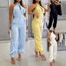 New Summer Sleeveless Slim Top + Overalls Two Piece Pants Suit For Women_ecoleips.com