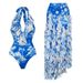 Women's Clothing Blue Coconut Tree Island Print One Piece Swimsuit Set For Women Quick-Dry Polyester, Modest Coverage Beach & Pool Ready_ecoleips.com