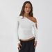 WG097 In-stock Summer New French Hot Girl Style Pleated Slim Fit Asymmetrical Neck Off-Shoulder Long Sleeve T-shirt Top_ecoleips.com