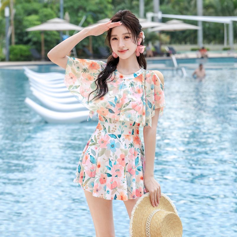 Women Swimsuit One Piece Off-shoulder Sexy Swimwear Women Short Sleeve Bathing Suit Monokini Swimsuit Skirt Beach Wear_ecoleips.com