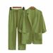 Women's Clothing Long Sleeved Solid Color Large Size Suit Cotton And Linen Suit Loose Two Piece Suit_ecoleips.com
