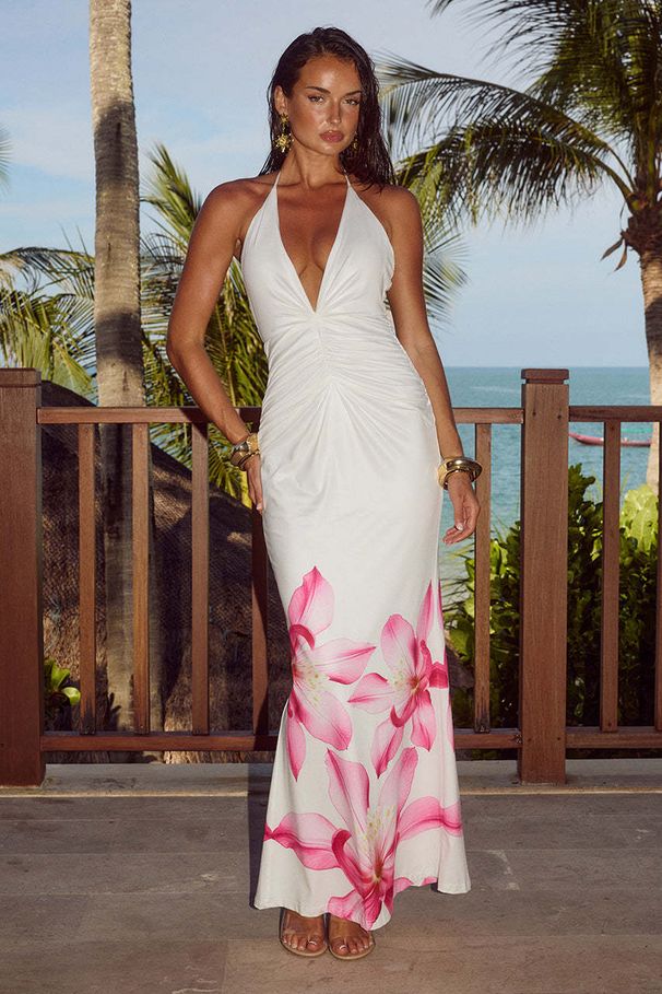 Women's Clothing Summer Printed Wrapped Chest Sleeveless Backless Pleated Slim Hip Skirt Female_ecoleips.com