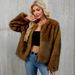 Chic Short Faux Fur Coat – Women’s Plush Open-Front Jacket For Fall & Winter (Yellow/Taupe/Gray, S-XXXL)_ecoleips.com