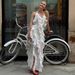Talenza Ruffled Slit Dress Women's Sexy V Neck See Through Backless Halter Sling Long Dress Female Party Elegant Chiffon Dresses_ecoleips.com