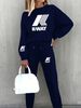 Women's Printed Two Piece Tracksuit, Long Sleeve Pullover Top And Drawstring Waist Pants, Casual Sportswear For Spring And Fall_ecoleips.com