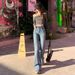 Retro Blue Jeans For Women, 2025 Early Autumn New Style, High-Waisted, Loose Fit, Non-Tight-Fitting, Stretchy Flared_ecoleips.com