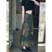 Raw Hem Distressed Denim For Women Spring New American Style High Waist Slimming Versatile Mid-Length A-Line Skirt_ecoleips.com