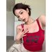 Red Sleeveless Short Camisole Women, Summer Ins Slim-fit Printed Top, Sweet And Cool Style, Suitable For Layering Or_ecoleips.com