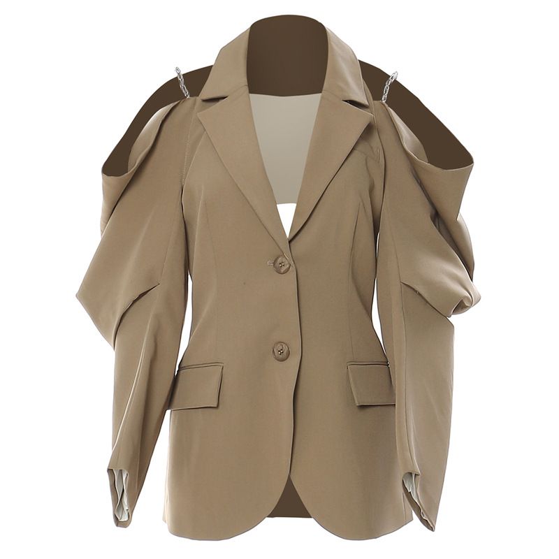 New Strapless Chain Design Irregular Suit Jacket_ecoleips.com