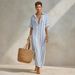 Women's Striped Button Down Shirt Maxi Dress – Loose Fit Casual Beach Resort Gown For Summer 2026_ecoleips.com